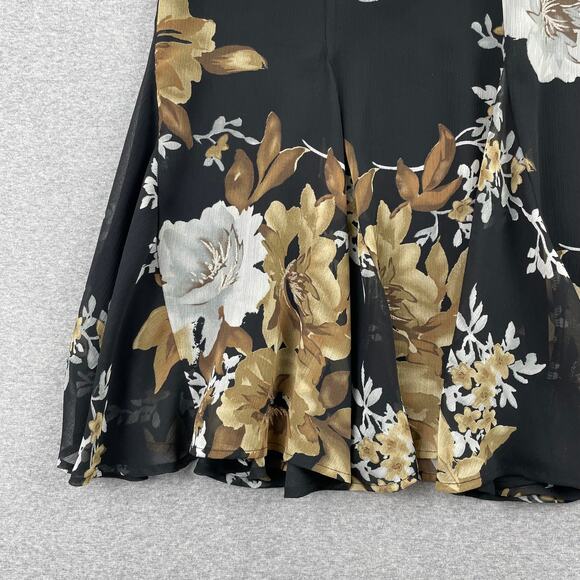 Y2K Vintage Apt. 9 Floral Skirt Womens M Black Gold Flared Ruffle Fairy Grunge - Picture 7 of 11